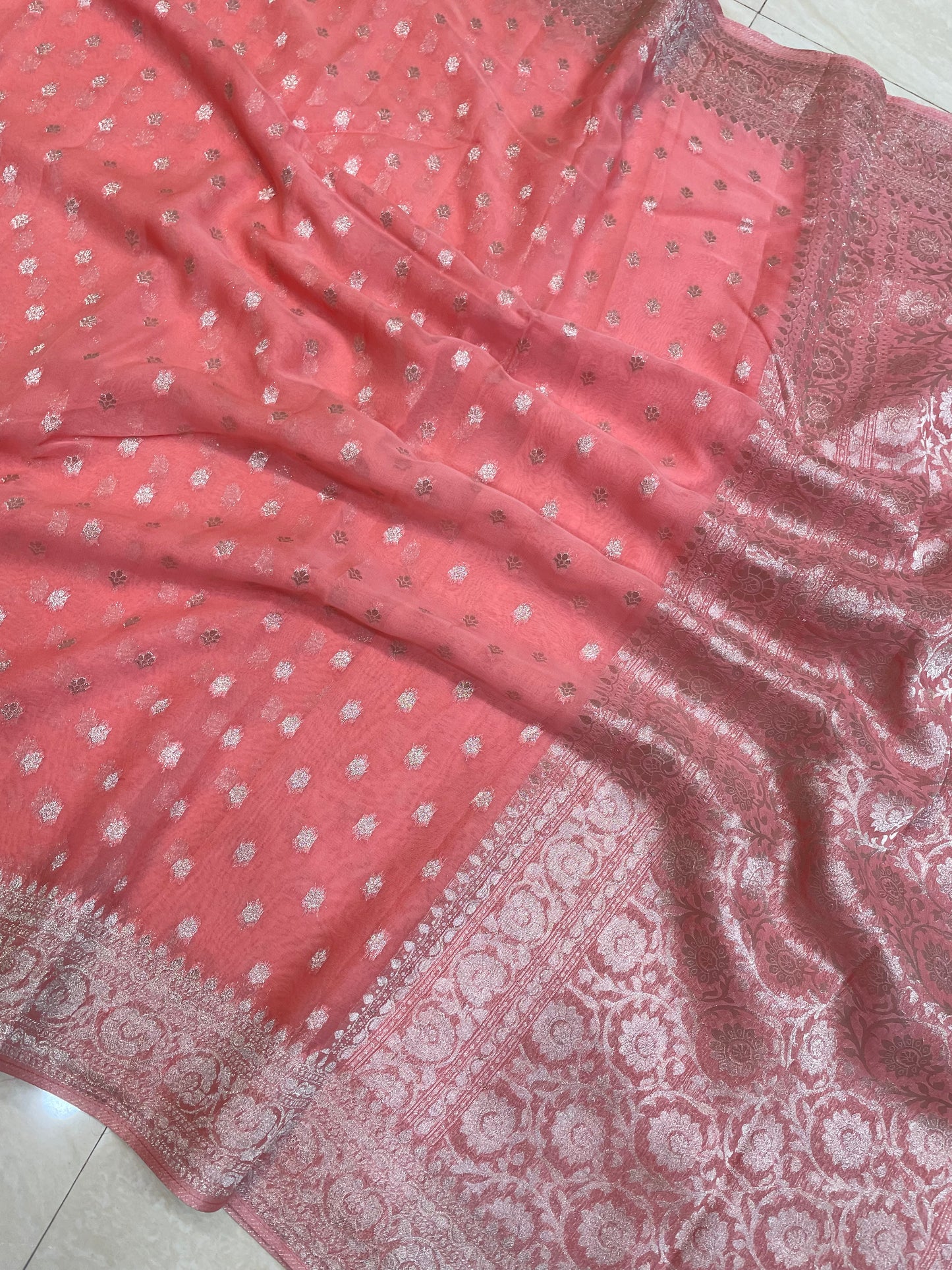 Khaddi Georgette Banarasi Saree all over zari weaving – kashiweaves